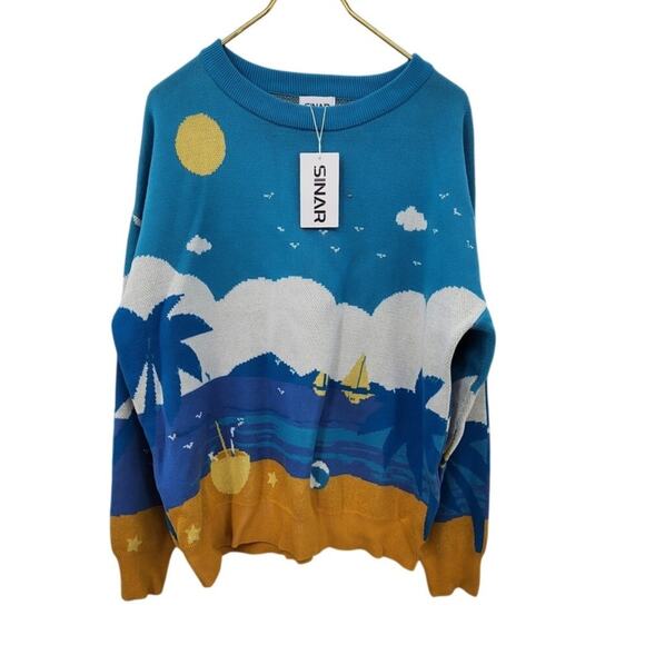 New NWT Sinar Knit Novelty Beach Sweater Size Medium - Picture 1 of 7